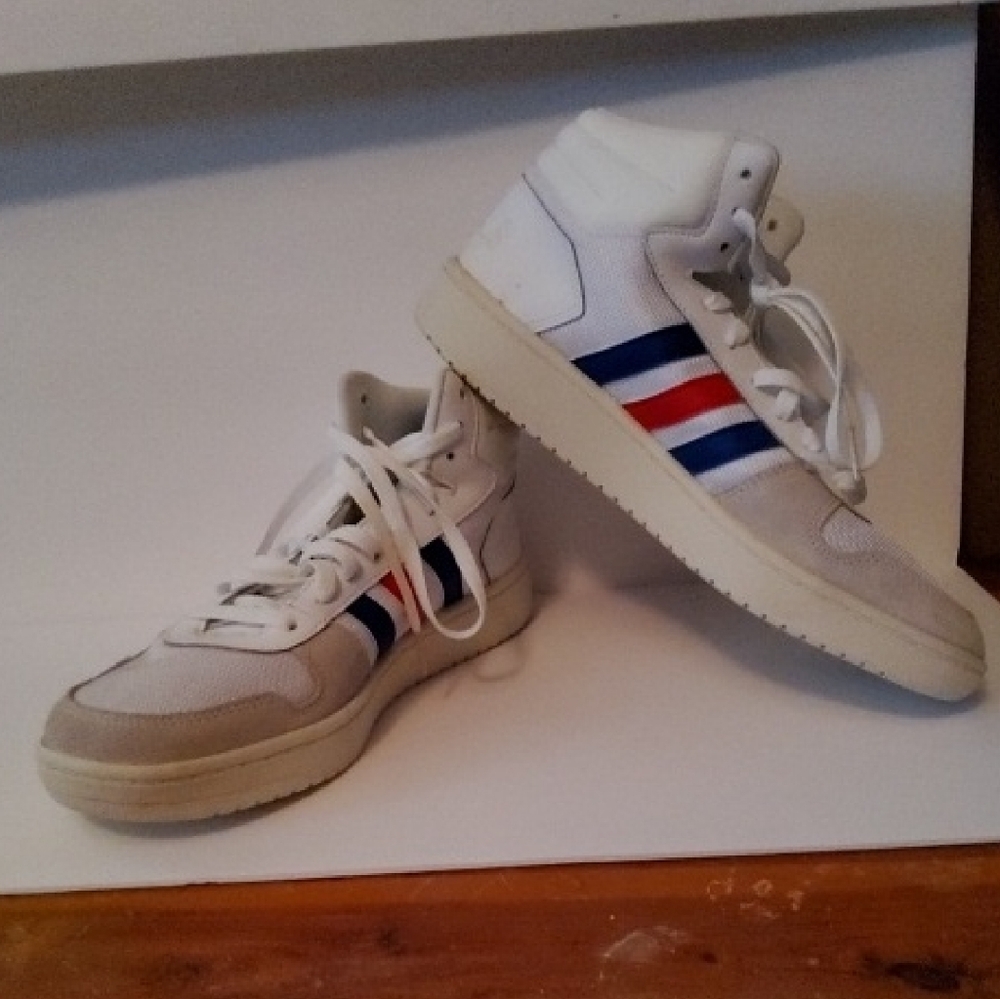 adidas White and Blue High-Top Sneakers